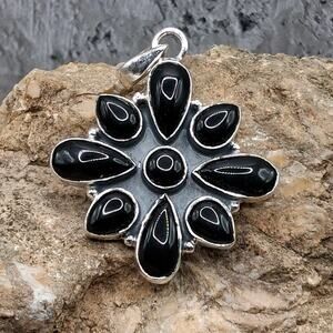 Sterling Silver Black Onyx Pendant Biker Gothic Southwestern Style